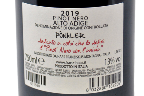PINOT NOIR DU TYROL DU SUD "PONKLER" 2015 - FRANZ HAAS