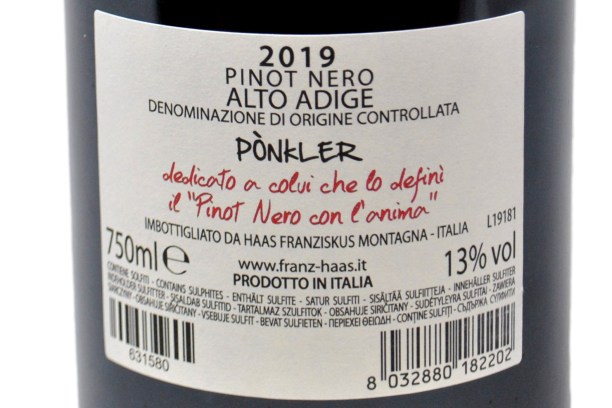 ALTO ADIGE PINOT NERO "PONKLER" 2019 - FRANZ HAAS
