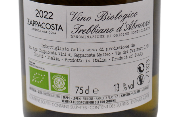 TREBBIANO D'ABRUZZO DOC BIOLOGICO 2022 - ZAPPACOSTA