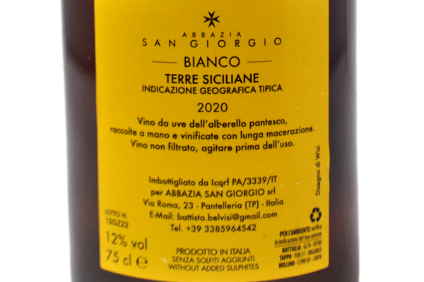 TERRE SICILIANE IGT BIANCO NON FILTRATO "JOE PESK" 2020 - ABBAZIA SAN GIORGIO