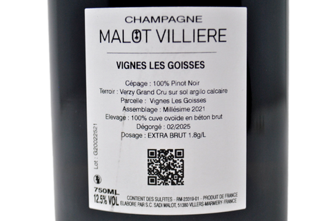CHAMPAGNE GRAND CRU A VERZY EXTRA BRUT BLANC DE NOIRS "LES VIGNES GOISSES" 2021 - SADI MALOT