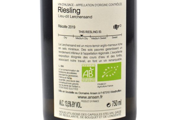 ALSACE RIESLING LIEU-DIT LERCHENSAND BIO 2019 - DOMAINE ANSEN