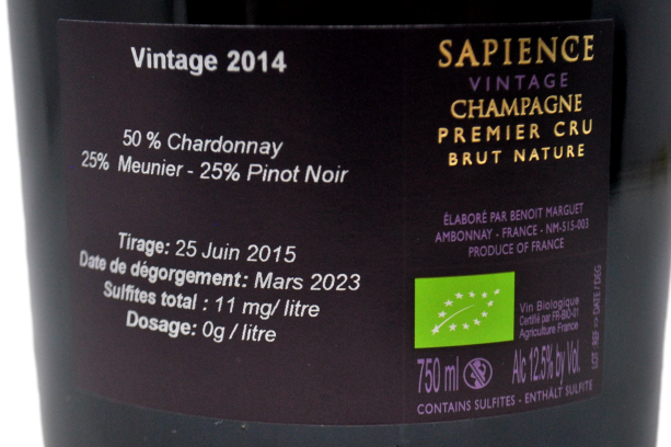 CHAMPAGNE BIO BRUT NATURE PREMIER CRU 2014 "SAPIENCE" ASTUCCIATO - MARGUET