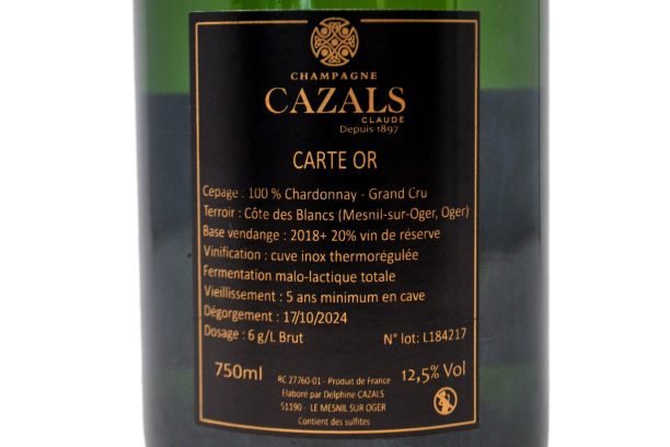 CHAMPAGNE LE-MESNIL-SUR-OGER GRAND CRU BLANC DE BLANCS BRUT "CARTE D'OR" - CAZALS