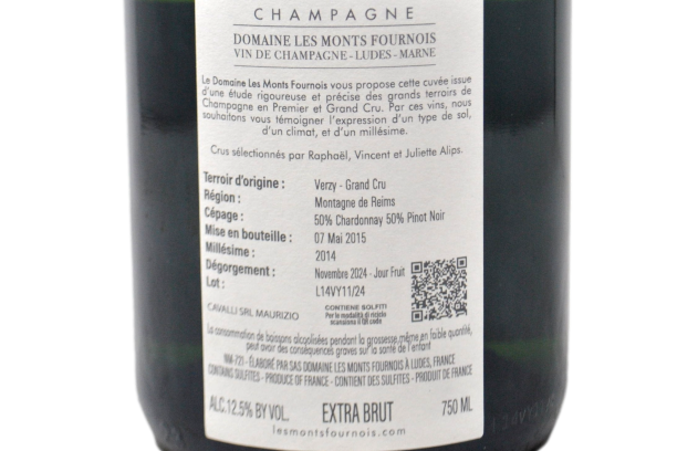 CHAMPAGNE VERZY GRAND CRU MILLÉSIME EXTRA BRUT "MONTAGNE" 2014 - DOMAINE LES MONTS FOURNOIS