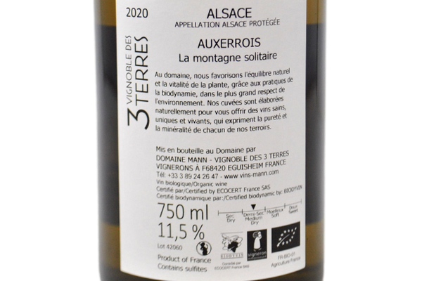 ALSACE AUXERROIS BIODINAMICO "LA MONTAGNE SOLITAIRE" 2020 - DOMAINE MANN