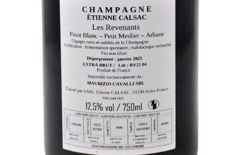 CHAMPAGNE EXTRA BRUT PINOT BLANC, PETIT MESLIER, ARBANNE "LES REVENANTS" - ÉTIENNE CALSAC
