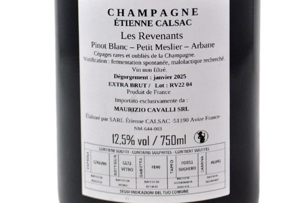 CHAMPAGNE EXTRA BRUT PINOT BLANC, PETIT MESLIER, ARBANNE "LES REVENANTS" - ÉTIENNE CALSAC