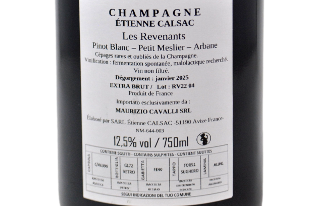 CHAMPAGNE EXTRA BRUT PINOT BLANC, PETIT MESLIER, ARBANNE "LES REVENANTS" - ÉTIENNE CALSAC