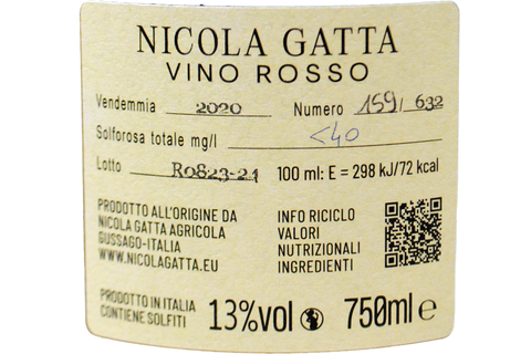 VINO ROSSO "NEGUS" 2020 - NICOLA GATTA