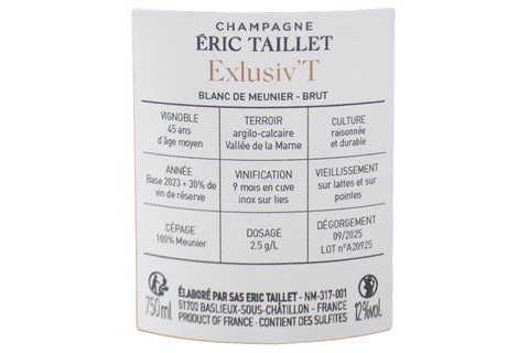 CHAMPAGNE BLANC DE MEUNIER BRUT "EXLUSIV'T" - ÉRIC TAILLET