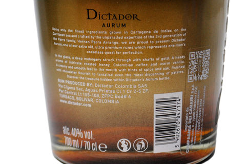 COLOMBIAN AGED RUM "79 AU - AURUM 196.967" - DICTADOR COLOMBIA