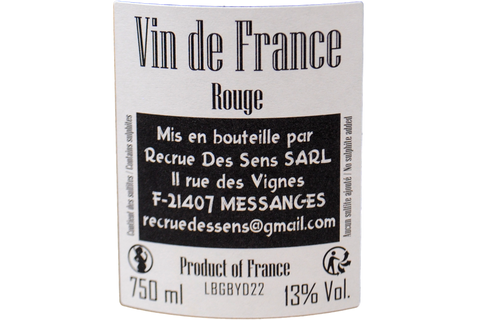 VIN DE FRANCE ROUGE "BCBG" 2022 - YANN DURIEUX RECRUE DES SENS