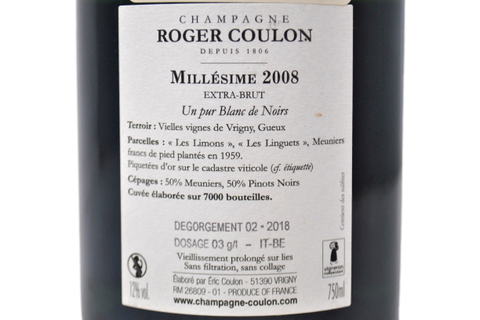 CHAMPAGNE BLANC DE NOIRS EXTRA BRUT VIEILLES VIGNES DE VRIGNY "UN PUR BLANC DE NOIRS" 2008 - ROGER COULON