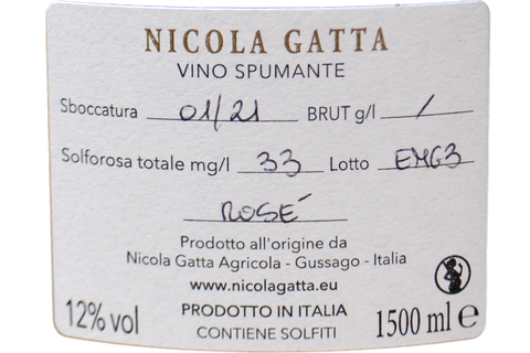 VINO SPUMANTE ROSE DE NOIRS NATURE 60 LUNE MAGNUM SBOCCATURA GENNAIO 2021 - NICOLA GATTA