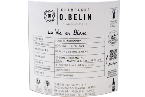 CHAMPAGNE BLANC DE BLANCS BRUT NATURE "LA VIE EN BLANC" - O. BELIN