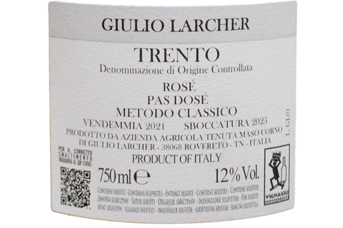 TRENTO DOC ROSÉ PAS DOSÉ 2021 - GIULIO LARCHER - TENUTA MASO CORNO