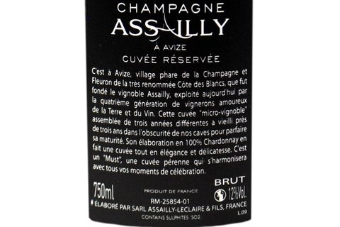 CHAMPAGNE GRAND CRU À AVIZE BLANC DE BLANCS BRUT "CUVÉE RÉSERVÉE" - ASSAILLY