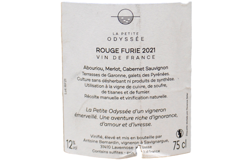 VIN DE FRANCE ROUGE "FURIE" 2021 - LA PETITE ODYSSÉE