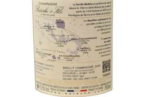 CHAMPAGNE GRAND CRU EXTRA BRUT 100% PINOT NOIR "MAILLY-CHAMPAGNE" 2020 - BERECHE & FILS