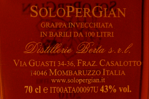 GRAPPA INVECCHIATA "SOLOPERGIAN" 2010 (0,7 L) - DISTILLERIA BERTA