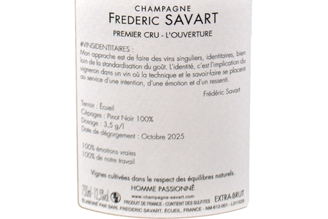 CHAMPAGNE PREMIER CRU EXTRA BRUT BLANC DE NOIRS A ÉCUEIL "L'OUVERTURE" - FREDERIC SAVART