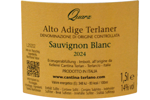 ALTO ADIGE TERLANO SAUVIGNON BLANC DOC "QUARZ" 2024 MAGNUM - KELLEREI TERLAN