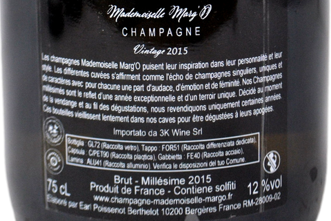 CHAMPAGNE BRUT "VINTAGE" 2015 - CHAMPAGNE MADEMOISELLE MARG'O