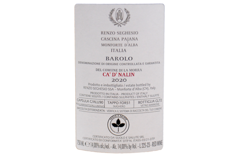 BAROLO DOCG DEL COMUNE DI LA MORRA "CA' D' NALIN" 2020 - RENZO SEGHESIO