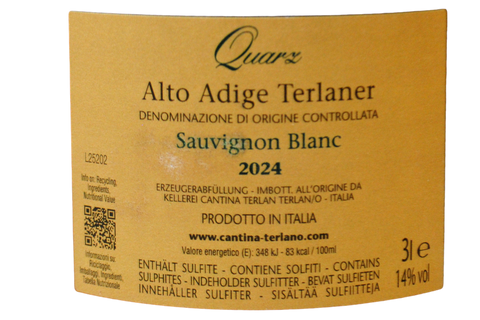 ALTO ADIGE TERLANO SAUVIGNON BLANC DOC "QUARZ" 2024 3 LITRI - KELLEREI TERLAN