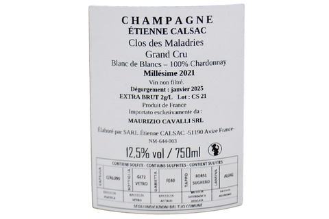 CHAMPAGNE AVIZE GRAND CRU BLANC DE BLANCS EXTRA BRUT "CLOS DE MALADRIES" 2021 - ÉTIENNE CALSAC
