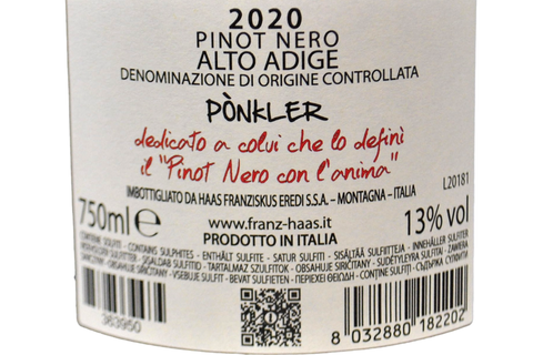 ALTO ADIGE PINOT NERO "PÒNKLER" 2020 - FRANZ HAAS