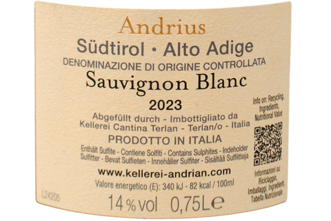 ALTO ADIGE DOC SAUVIGNON BLANC "ANDRIUS" 2023 - KELLEREI ANDRIAN