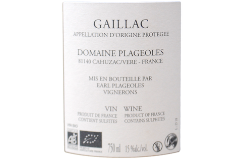 GAILLAC AOP ROUGE BIO "DURAS" 2018 - DOMAINE DE PLAGEOLES