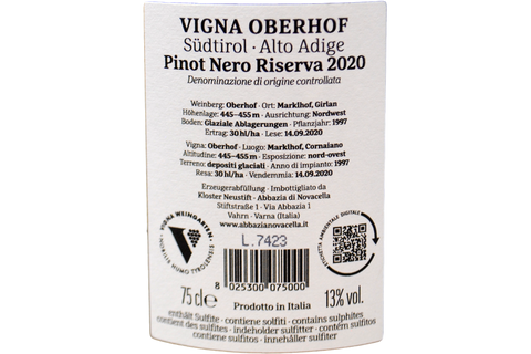 ALTO ADIGE DOC PINOT NERO RISERVA "VIGNA OBERHOF" 2020 - ABBAZIA DI NOVACELLA