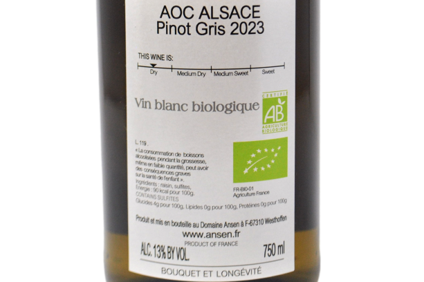 ALSACE PINOT GRIS SEC BIO 2023 - DOMAINE ANSEN