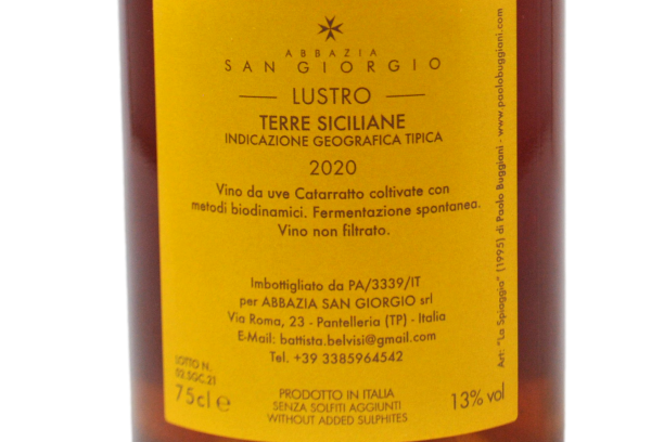 TERRE SICILIANE IGT BIANCO NON FILTRATO "LUSTRO" 2020 - ABBAZIA SAN GIORGIO