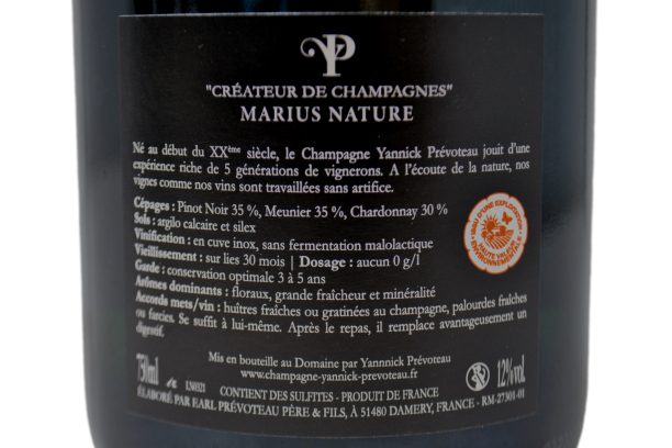CHAMPAGNE BRUT NATURE "CUVÉE MARIUS" - YANNICK PREVOTEAU