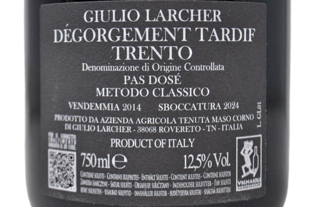 TRENTO DOC PAS DOSE' 2014 DEGORGEMENT TARDIF (2024) - GIULIO LARCHER - TENUTA MASO CORNO