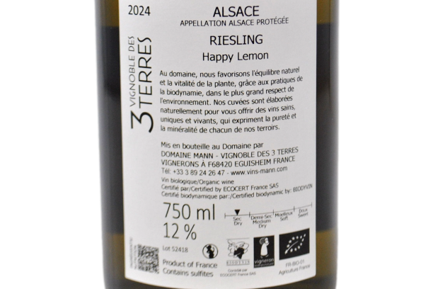 ALSACE RIESLING SEC BIODINAMICO "HAPPY LEMON" 2024 - DOMAINE MANN