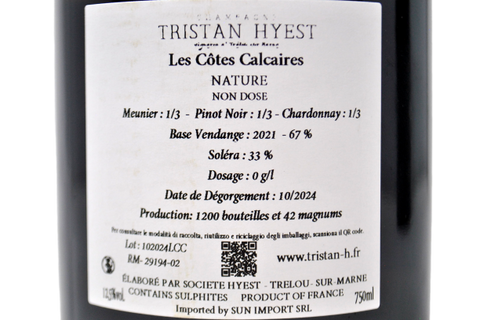CHAMPAGNE BRUT NATURE "LES COTES CALCAIRES" BASE 2021 - TRISTAN HYEST
