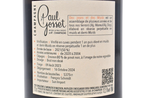 CHAMPAGNE A AY BRUT NATURE "DES JOURS ET DE MUIDS" BASE 2021 - PAUL GOSSET