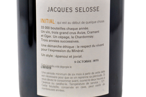 CHAMPAGNE GRAND CRU BRUT BLANC DE BLANCS "INITIAL" SBOCCATURA 9 OTTOBRE 2019 - JACQUES SELOSSE