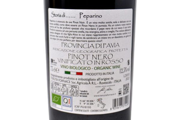 PROVINCIA DI PAVIA IGP PINOT NERO "PEPARINO" 2022 - TENUTA FORNACE