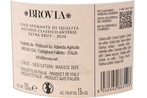 METODO CLASSICO EXTRA BRUT "ANTËRSÈ" 2020 - BROVIA
