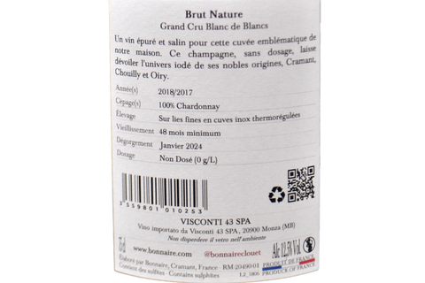 CHAMPAGNE GRAND CRU BLANC DE BLANCS BRUT NATURE - BONNAIRE