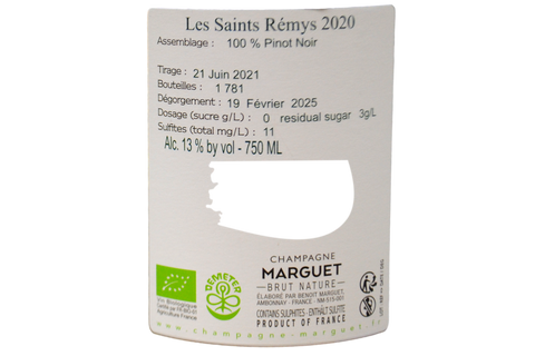 CHAMPAGNE BIO GRAND CRU BRUT NATURE BLANC DE NOIRS "LES SAINTS REMYS" 2020 - MARGUET