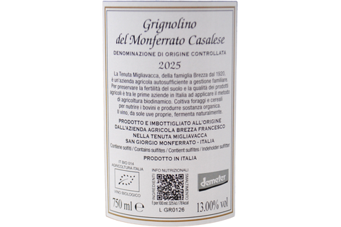 GRIGNOLINO DEL MONFERRATO CASALESE DOC 2025 - TENUTA MIGLIAVACCA