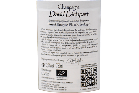 CHAMPAGNE PREMIER CRU À TRÉPAIL PAS DOSÉ BLANC DE BLANCS BIO "L'AMATEUR" L.V22 - DAVID LÉCLAPART