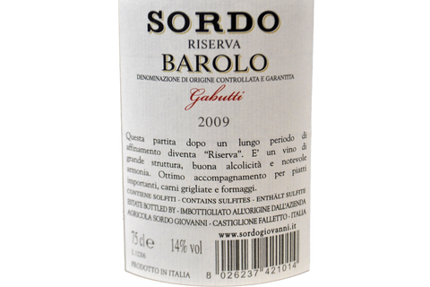 BAROLO DOCG RISERVA "GABUTTI" 2009 - SORDO